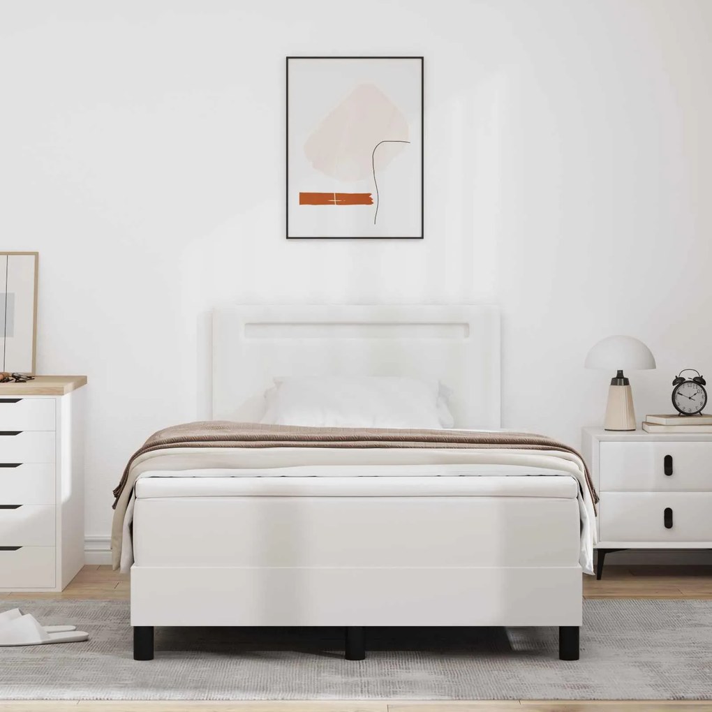 vidaXL Cama Box com colchão Branco 120 x 190 cm Couro sintético