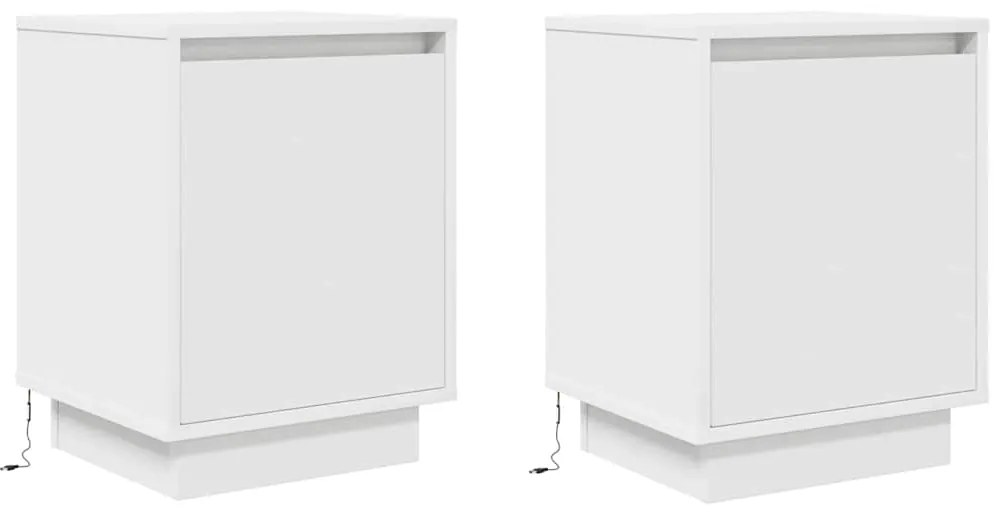 Mesas cabeceira c/ luzes LED 2 pcs 38x34x50 cm branco