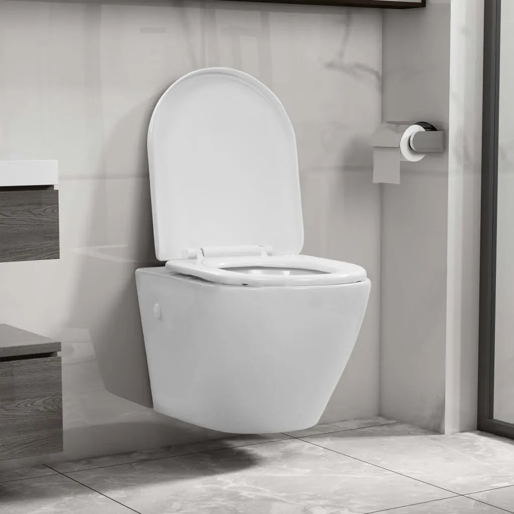 vidaXL Sanita de pendurar na parede sem rebordo cerâmica branco
