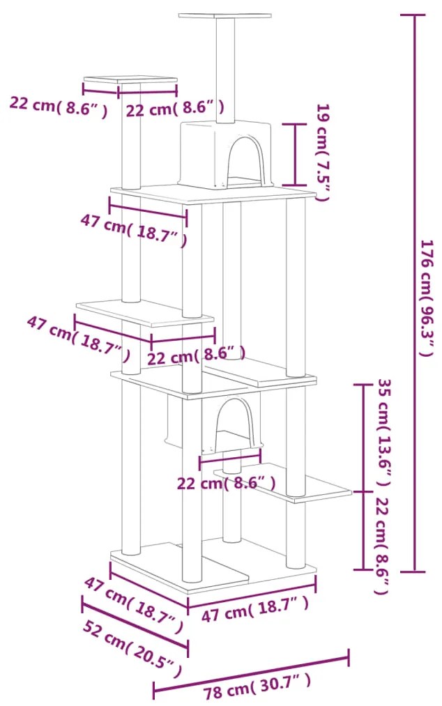 Árvore p/ gatos c/ postes arranhadores sisal 176 cm cor creme