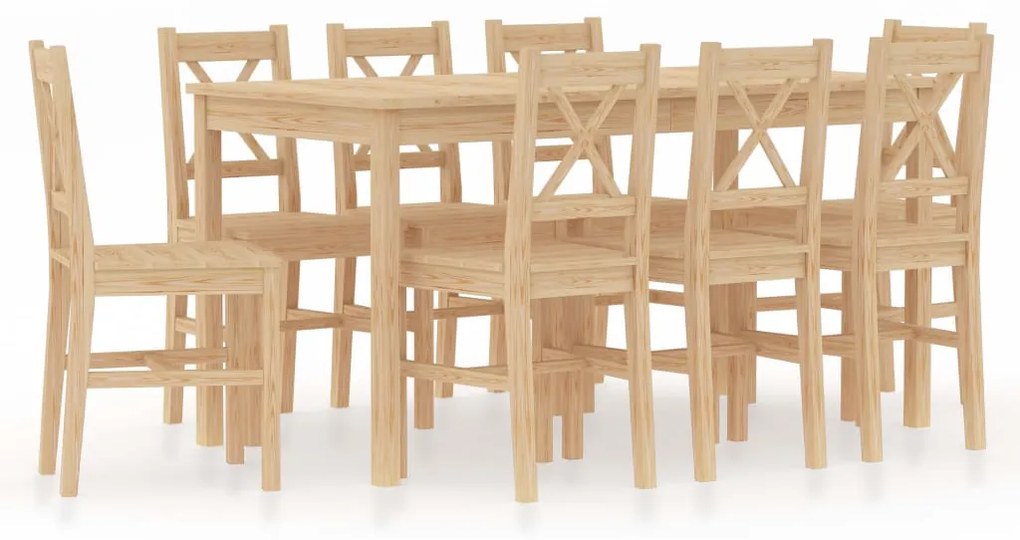 vidaXL 9 pcs conjunto de jantar em madeira de pinho