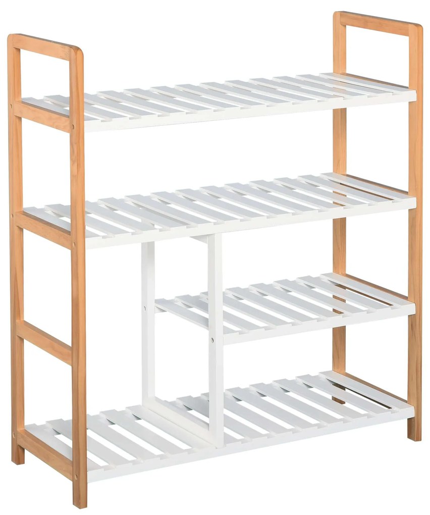 HOMCOM Sapateira 4 Camadas Prateleiras Armazenamento Madeira MDF Organização Sapatos Prática Compacta 68x26x78 cm