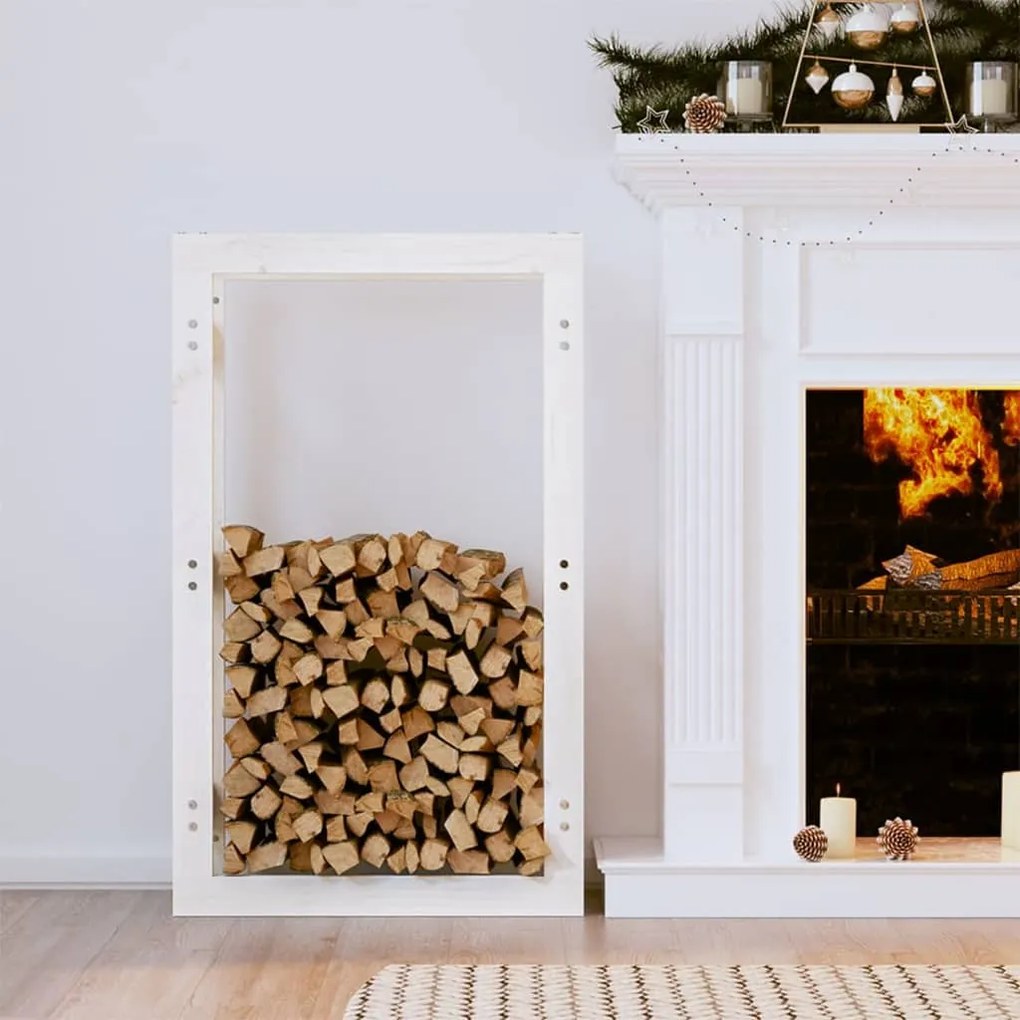 vidaXL Suporte para lenha 60x25x100 cm pinho maciço branco