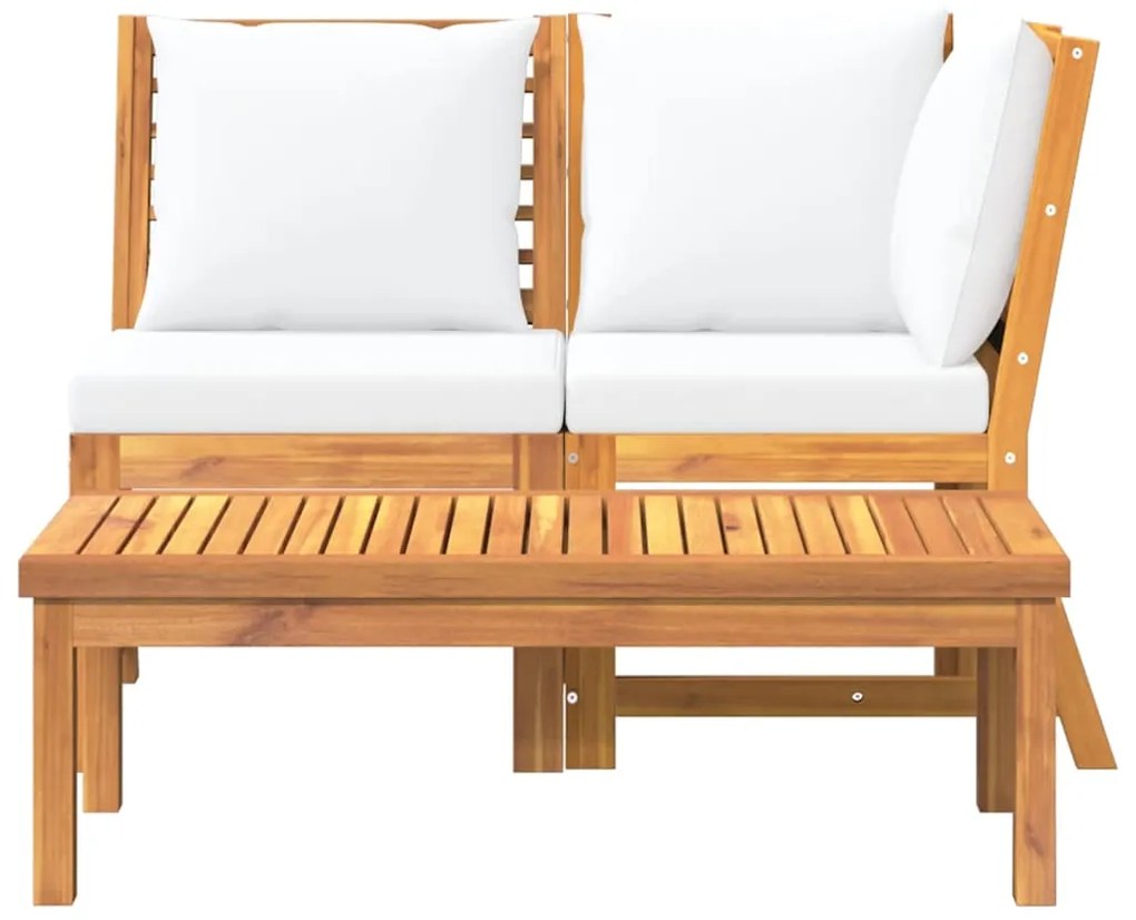 3 pcs conjunto lounge jardim c/ almofadões cor creme acácia