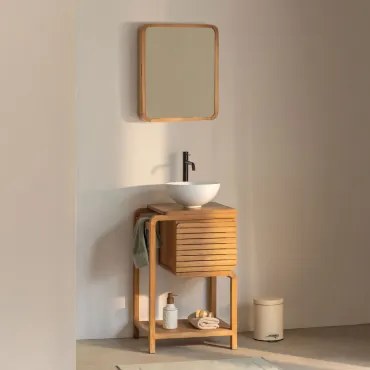 Conjunto De Móvel De Casa De Banho Em Madeira De Teca Bradley Preto Mate ↑30 Cm Com Válvula De Escoamento Sem Transbordamento Orveta & Cerâmica Branca