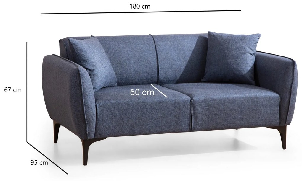Sofá de 2 Lugares Belissimo – Azul – 160x67x95 cm
