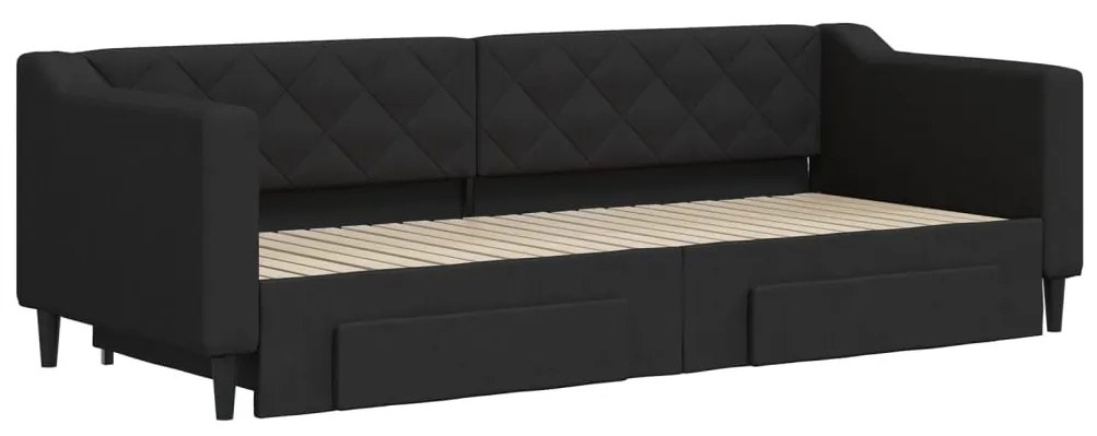 Sofá-cama com gavetão e gavetas 80x200 cm tecido preto