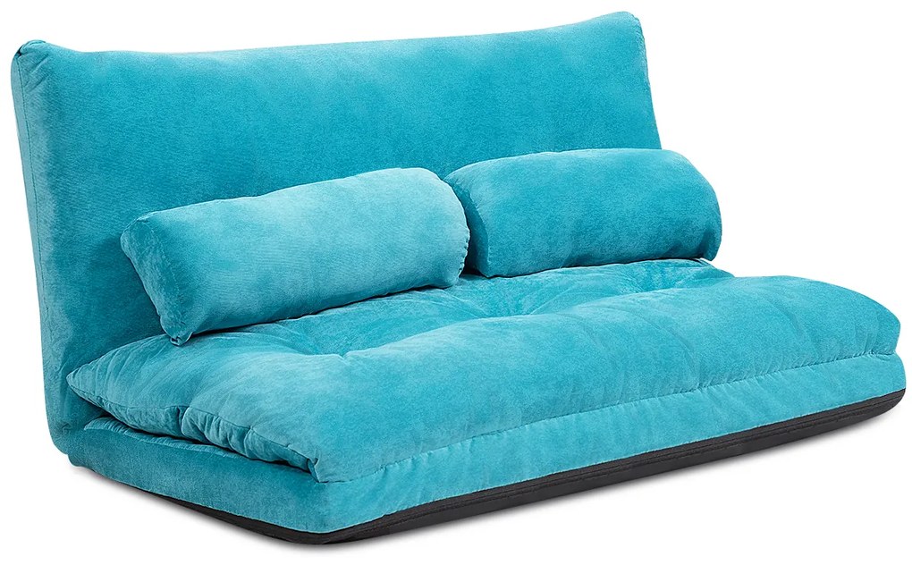 Sofá chão Sofá-cama multifuncional ajustável em 6 posições com 2 almofadas Forro em camurça para quarto, sala, varanda Azul