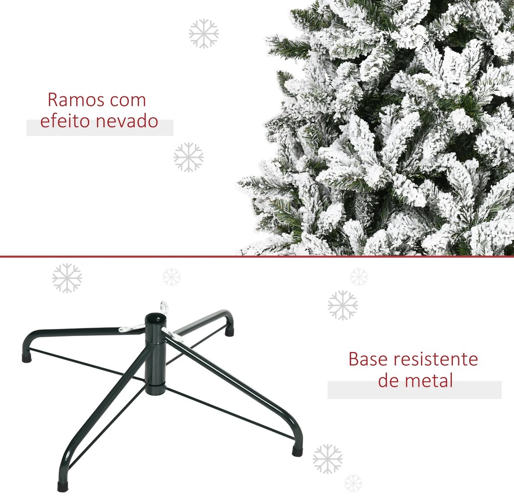 Árvore de Natal Artificial 225cm com Neve Ignífugo com 1300 Ramos Folh