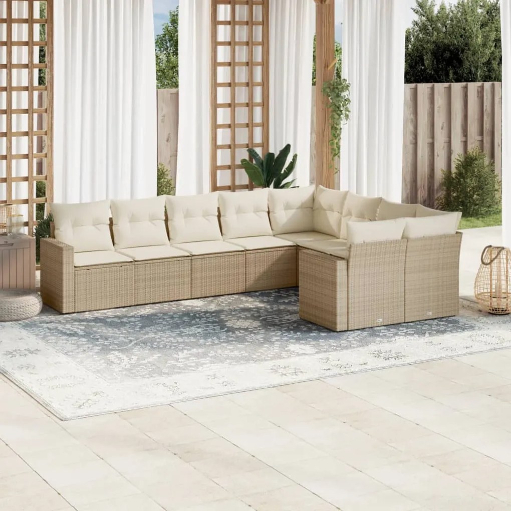 vidaXL 9 pcs conjunto de sofás p/ jardim com almofadões vime PE bege