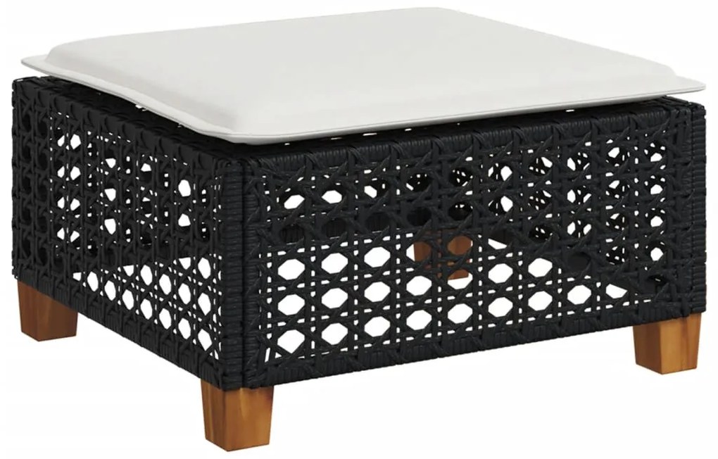 6 pcs conjunto sofás de jardim c/ almofadões vime PE preto