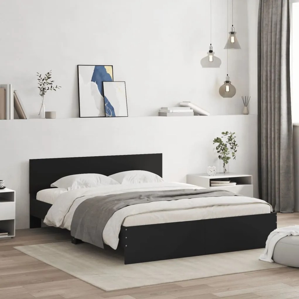 Estrutura de cama com LED sem colchão 150x200 cm preto