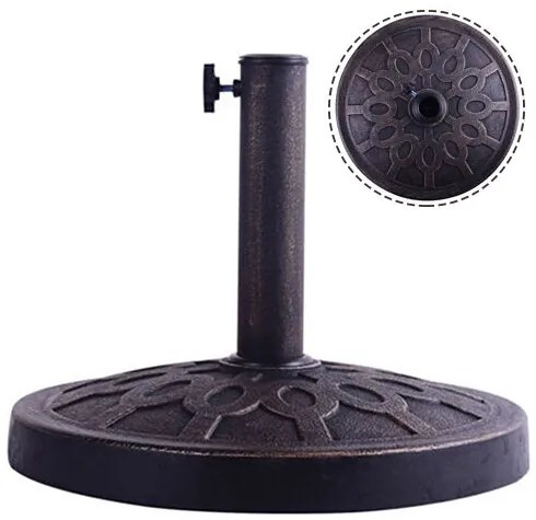 Base redonda de resina para guarda-sóis de exterior, jardim, pátio, para mastro de guarda-sóis de Φ38 mm ou Φ48 mm, bronze