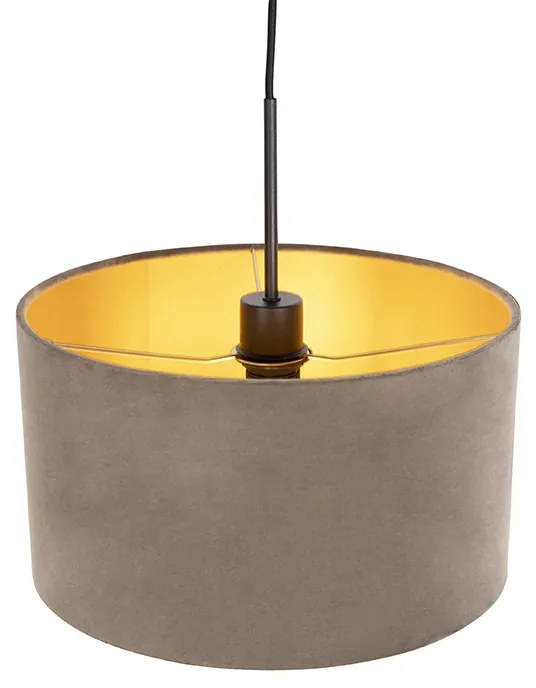 Candeeiro de suspensão com abajur aveludado taupe com ouro 35 cm - Combi Country / Rústico