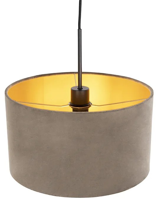 Candeeiro de suspensão com abajur em veludo castanho-areia com dourado 35 cm - Combi Country / Rústico