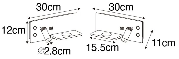 Conjunto de 2 apliques brancos LED USB carregador de indução - RIZA Moderno