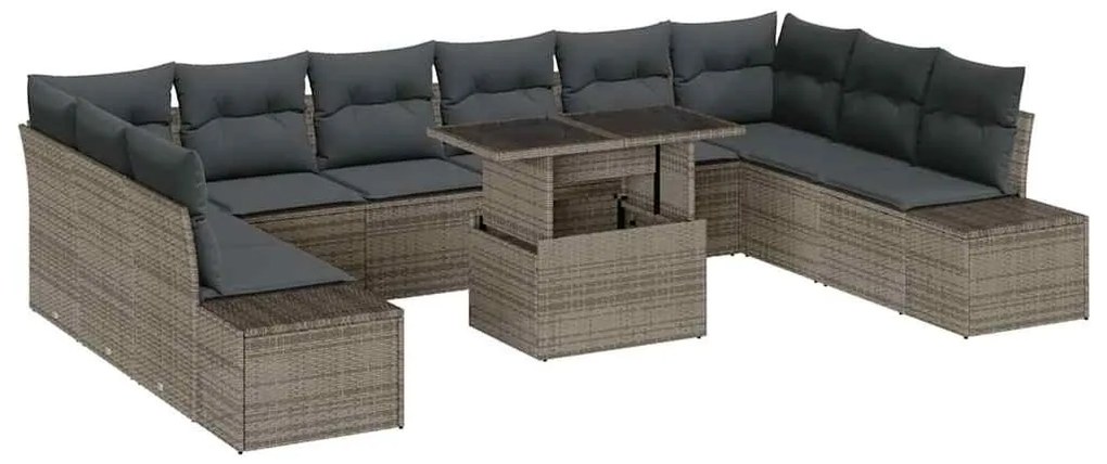 Sofá de Jardim 11 Peças com Almofadas Cinzas de Rattan Sintético