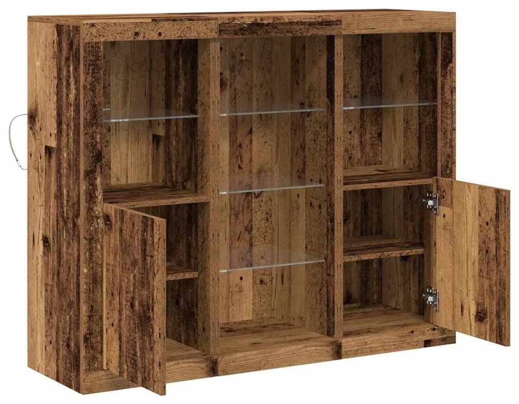Aparador vidaXL com Luzes LED Madeira Velha 123x37x100 cm Madeira de E