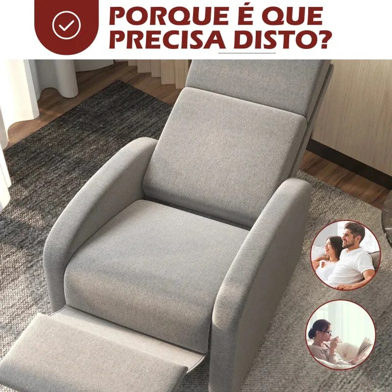 Poltrona Relax Chief Reclinável em Tecido Linho - Cinzento - Design Mo