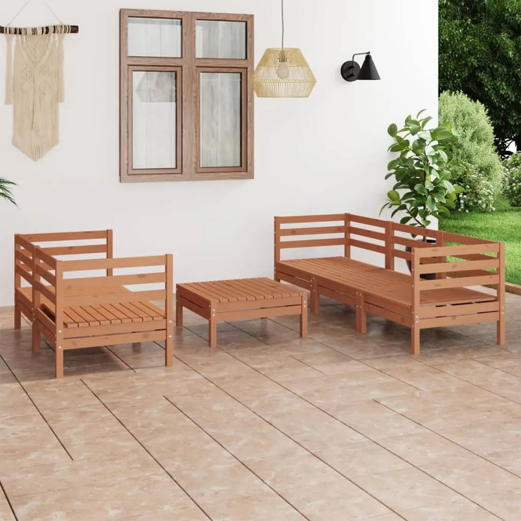 vidaXL 6 pcs conjunto lounge de jardim pinho maciço castanho mel