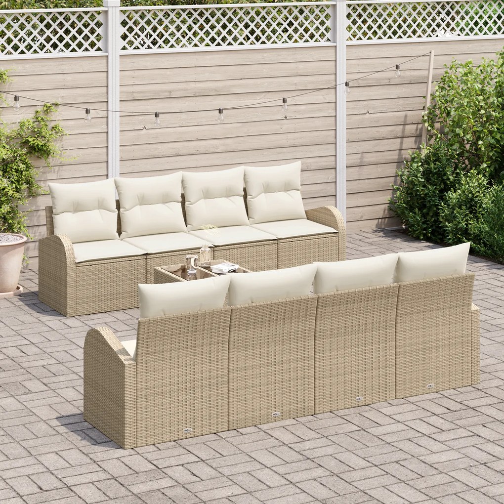 Conjunto de Sofá de Jardim com Almofadas vidaXL de 9 Peças Bege Rattan