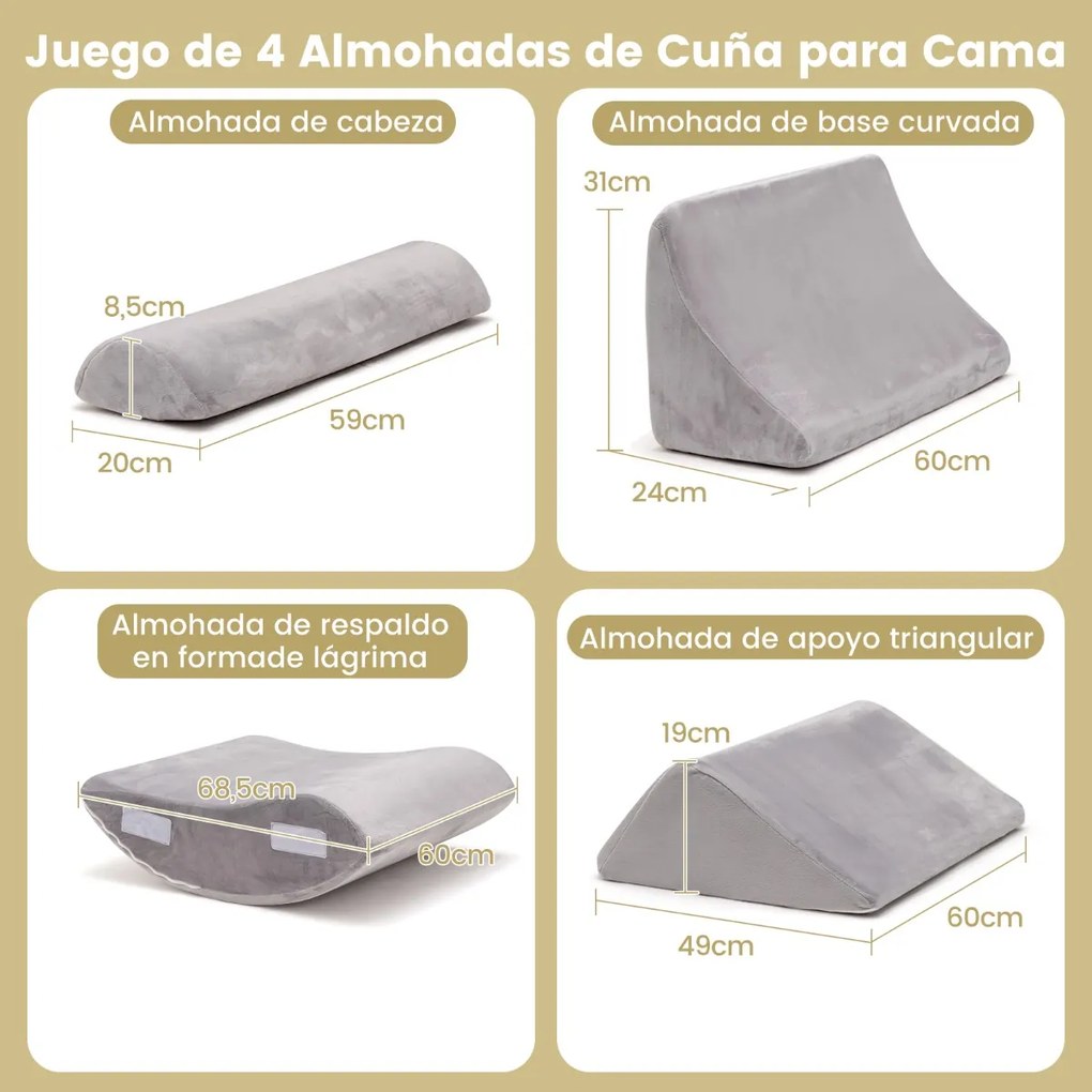 Conjunto de almofadas confortáveis e ajustáveis para apoio das costas com apoio de cabeça amovível Cinzento
