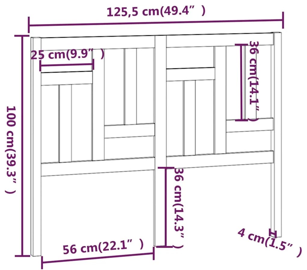 Cabeceira de cama 125,5x4x100 cm pinho maciço cinzento