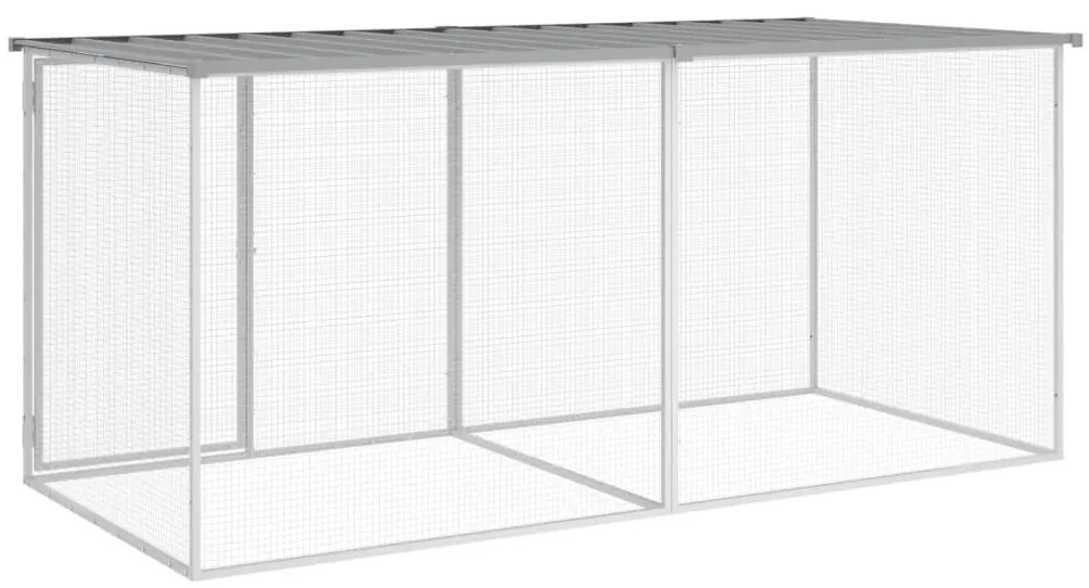 Galinheiro com teto 203x98x90 cm aço galvanizado cinza-claro