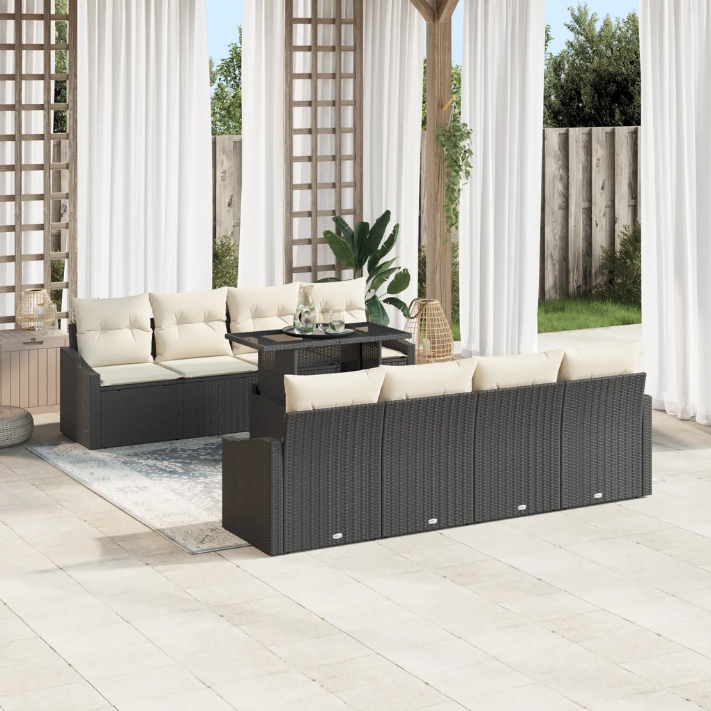 Conjunto de Sofá de Jardim 7 Peças com Almofadas Preto Rattan