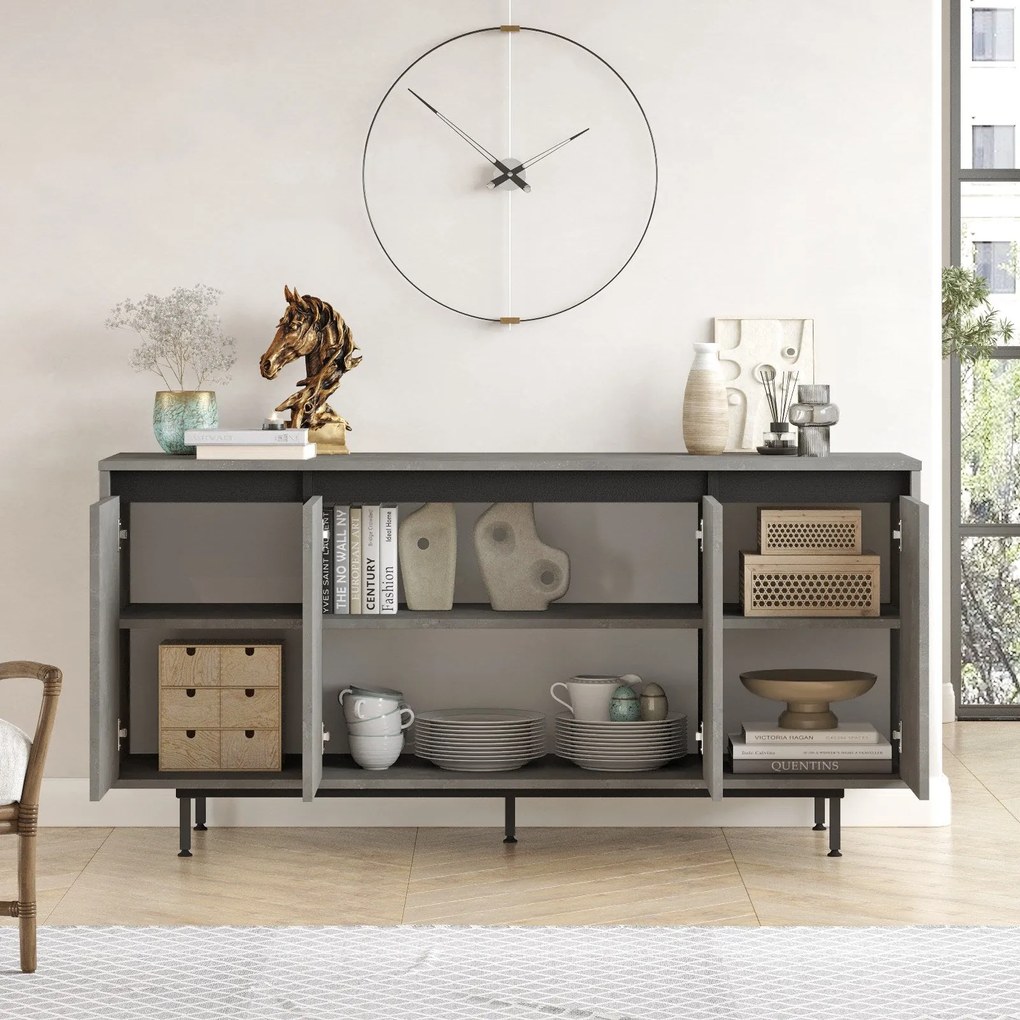 Aparador “Graphite” — 160x44,5x75,6 cm — Cinzento e Preto com Pernas M