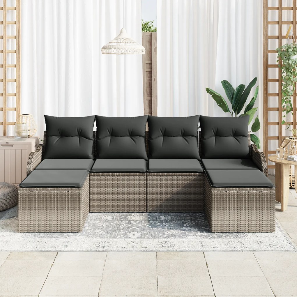 Conjunto de Sofá de Jardim vidaXL 6 Peças com Almofadas Cinza Vime Pol