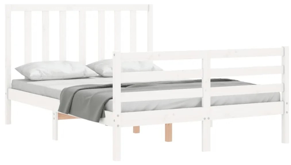 Estrutura de cama com cabeceira 140x200cm madeira maciça branco