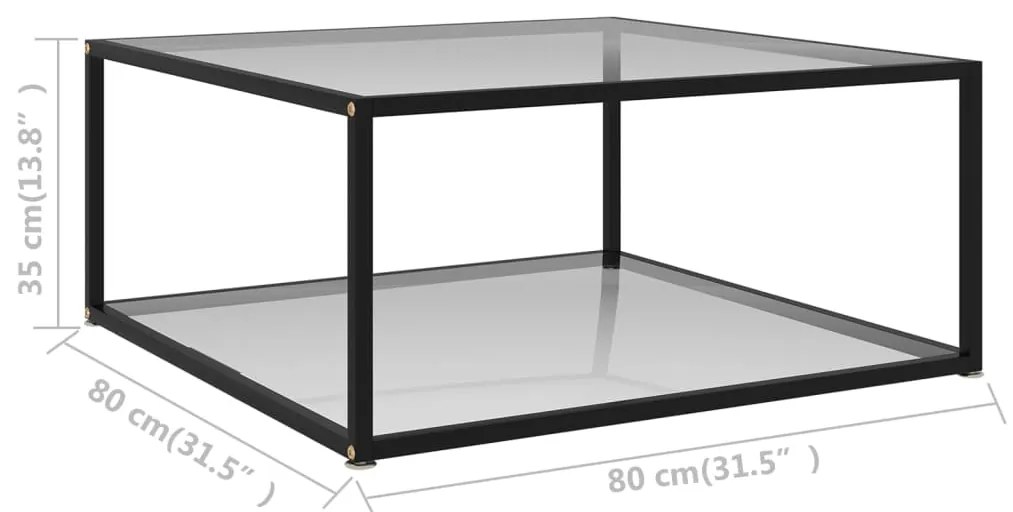 Mesa de centro 80x80x35 cm vidro temperado transparente
