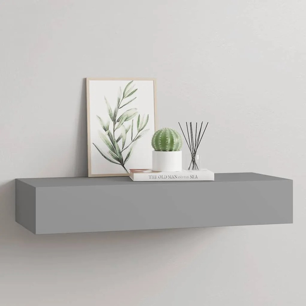 Prateleira de parede com gaveta MDF 60x23,5x10 cm cinzento
