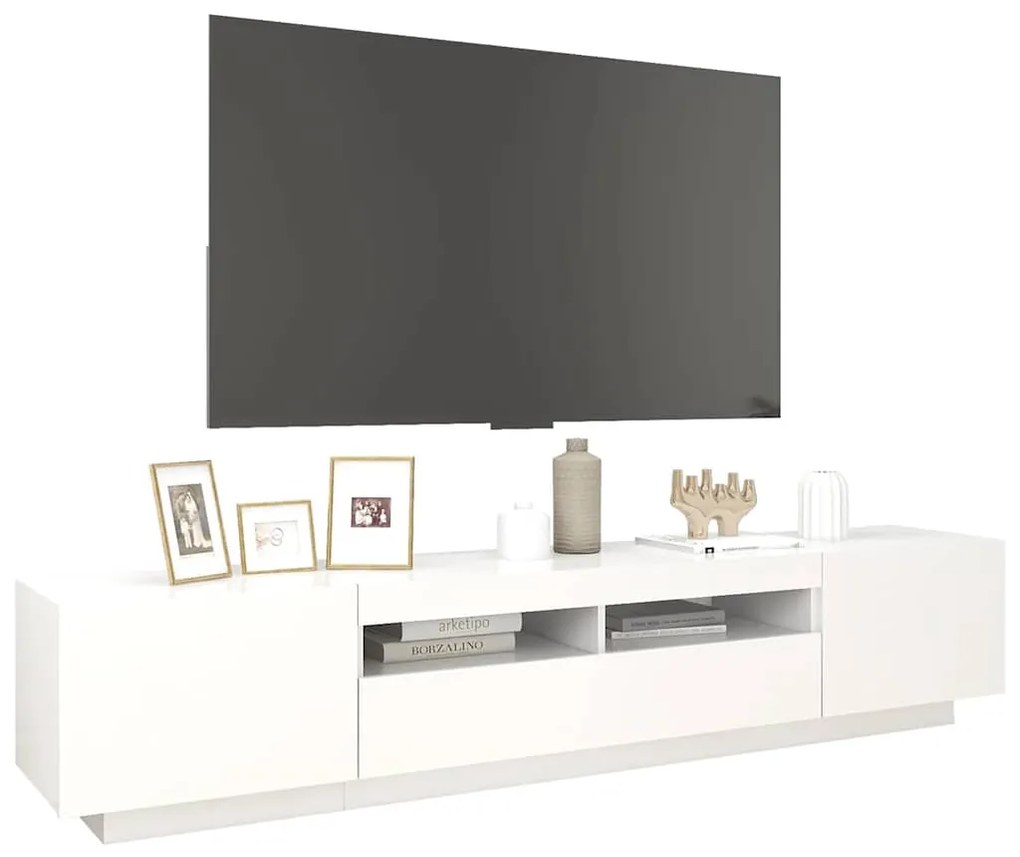 Móvel de TV com luzes LED 200x35x40 cm branco