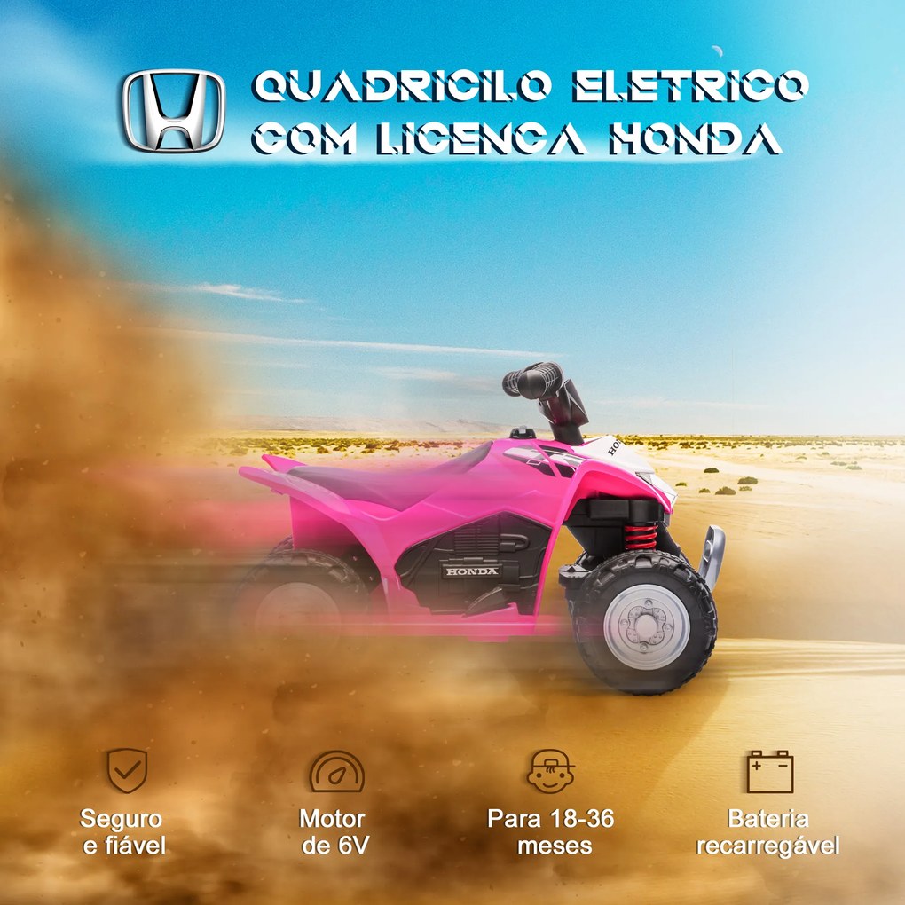 Moto 4 Elétrica HONDA para Crianças de 18-36 Meses Quadriciclo Elétrico Infantil a Bateria 6V com Faróis LED Buzina Velocidade de 2,8km/h e Avance 65,