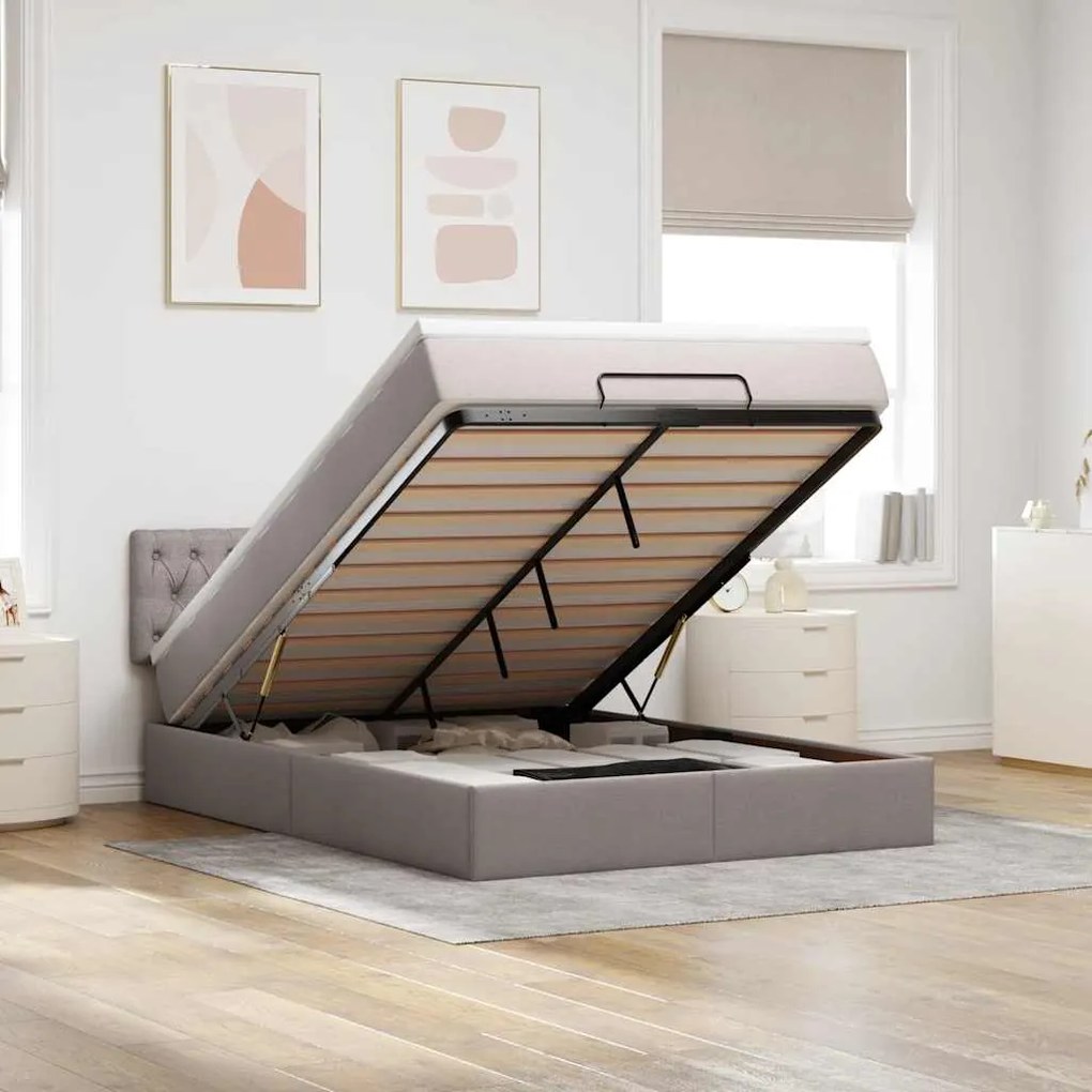 Cama otomana com colchão 140x200 cm tecido cinza