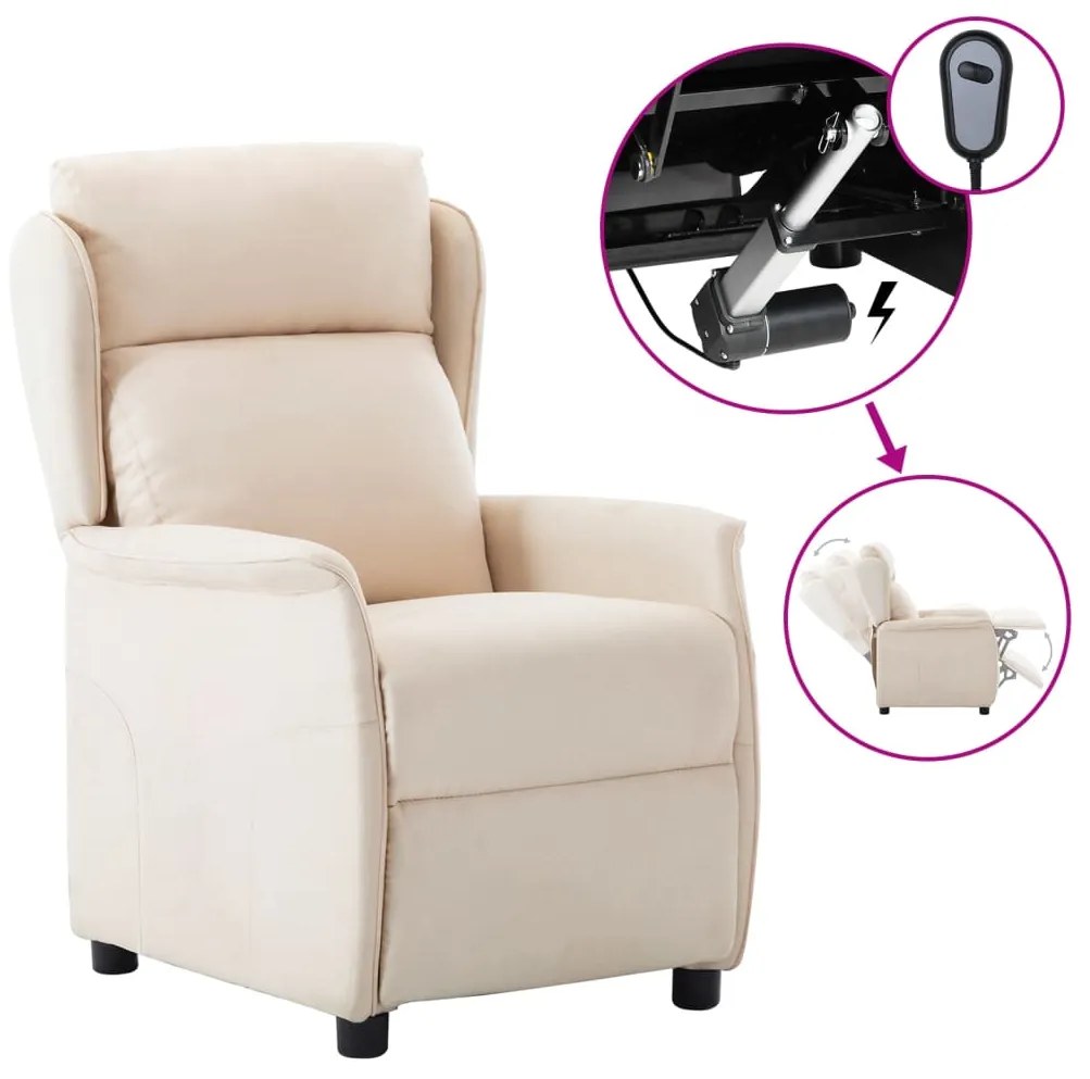 vidaXL Poltrona reclinável elétrica tecido cor creme