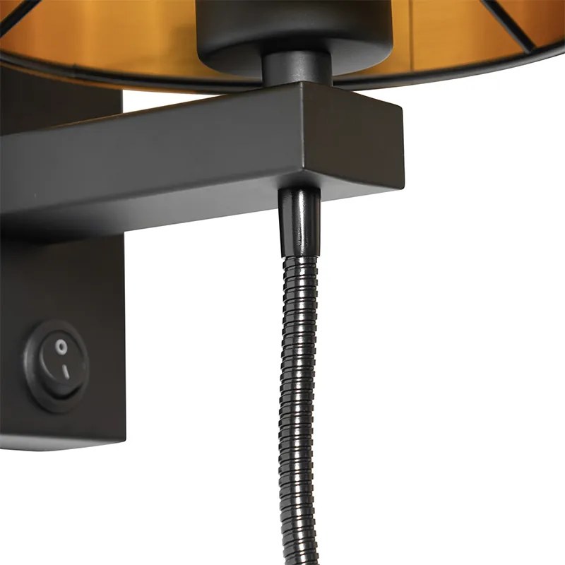 LED Candeeiro de parede preto com braço flexível e cúpula dourada 15 cm - Brescia Moderno,Design