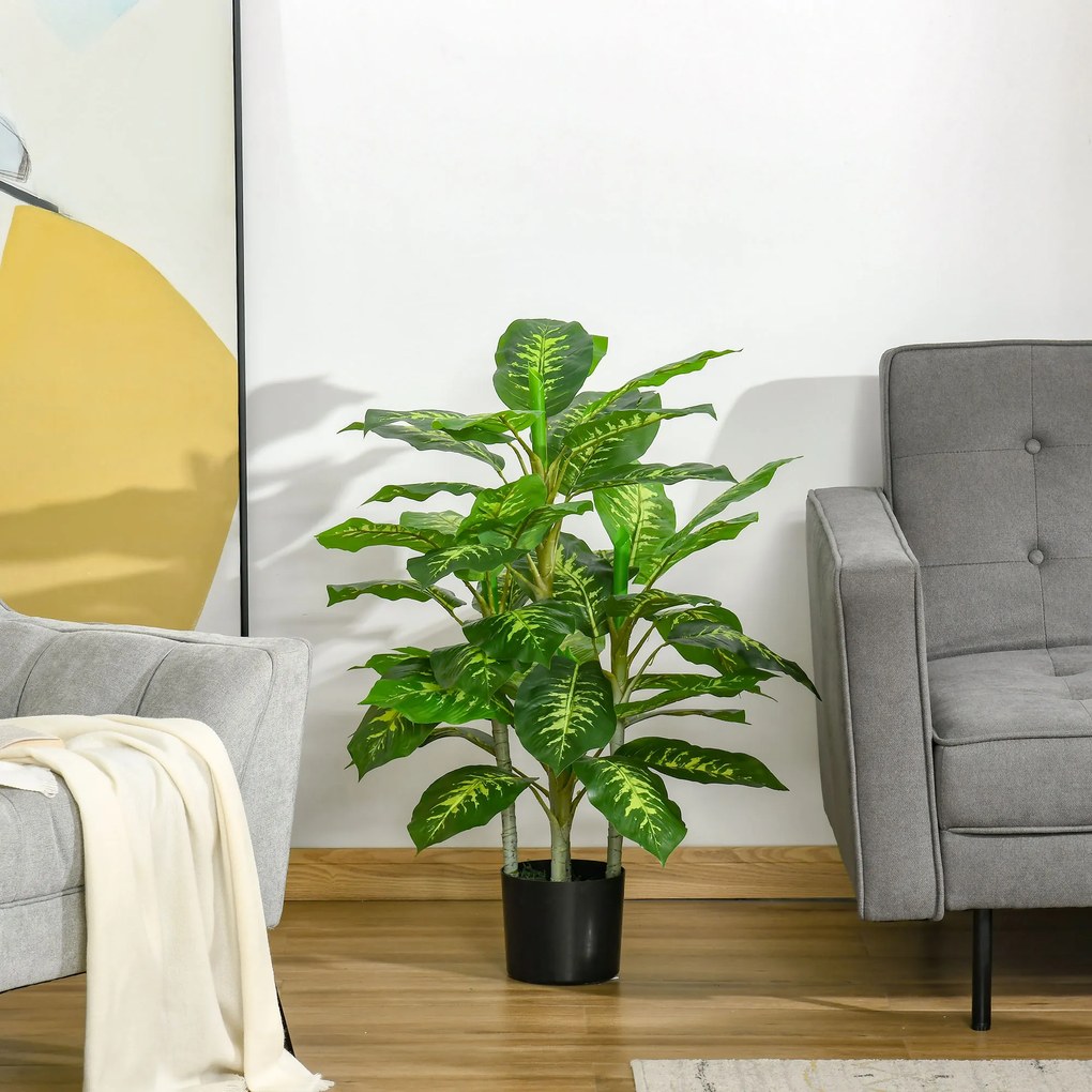 Planta Artificial Aglaonema Planta Sintética de 95cm com 42 Folhas e Vaso de Cimento Decoração para Casa Escritório e Exterior Verde