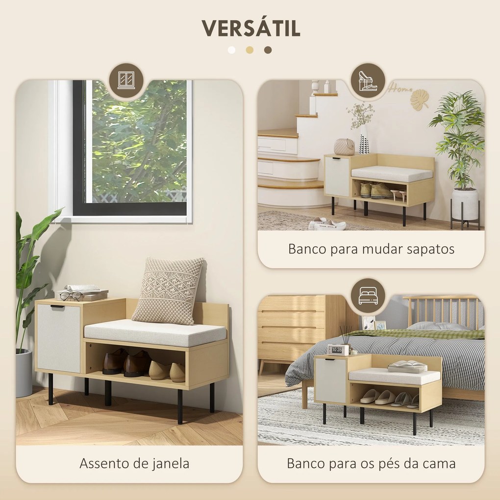 Banco Sapateira com Almofada – Oslo – 80x35x47 cm – Madeira Natural e