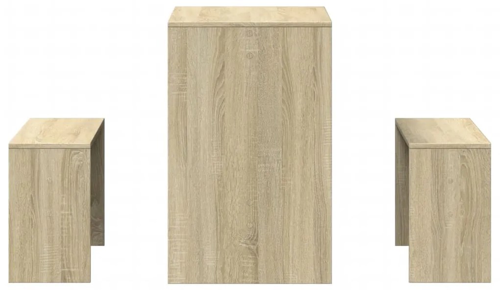 3 pcs conj. mesa jantar e banco deriv. madeira carvalho sonoma