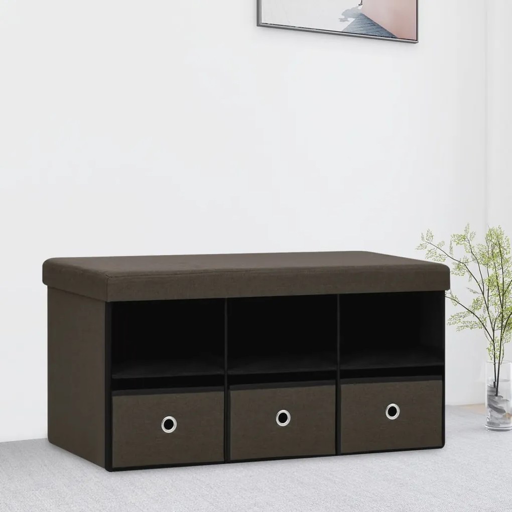 338807 vidaXL Banco arrumação dobrável 76x38x38cm linho falso castanho-escuro