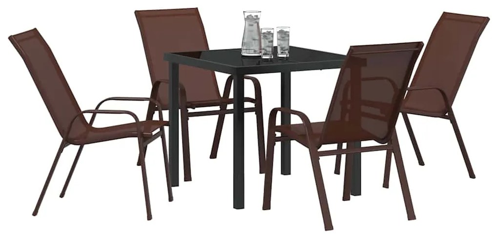 Conjunto de Jantar para Jardim 5 Peças Marrom em Textilene e Aço