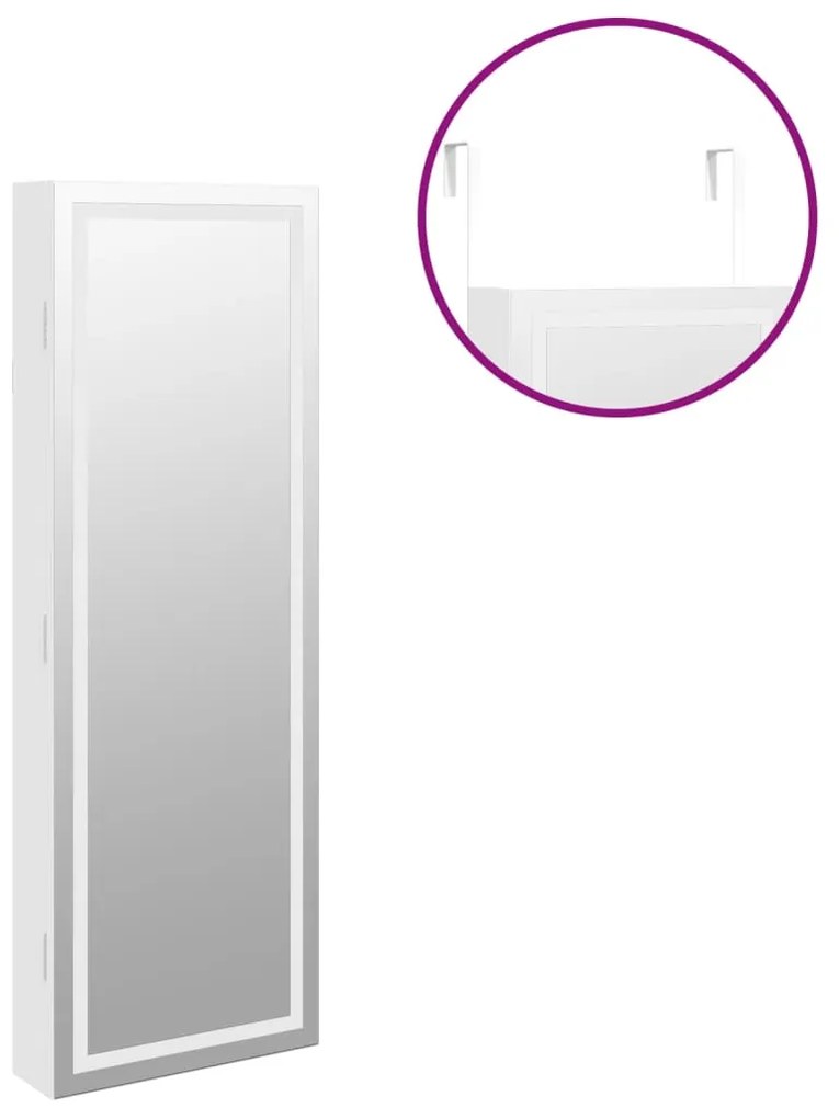 Móvel para joias de parede espelhado com luzes LED branco