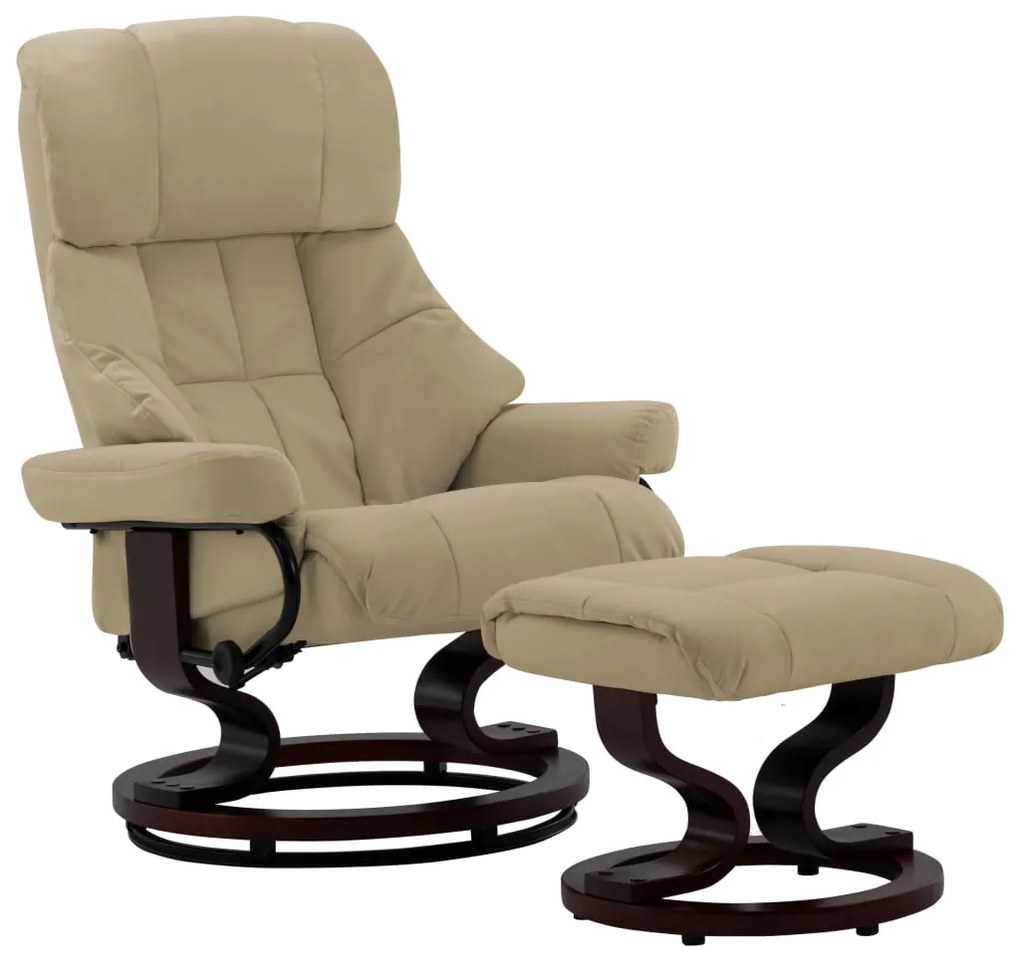 vidaXL Poltrona reclin. apoio pés couro artif/madeira curva cappuccino