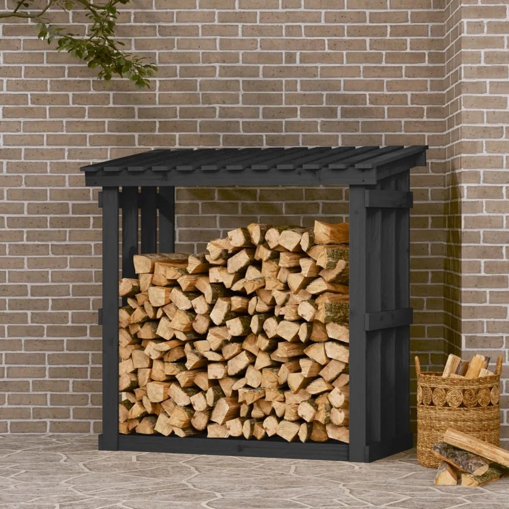 822429 vidaXL Suporte para lenha 108x64,5x109 cm pinho maciço cinzento