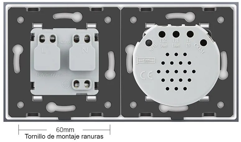 Interruptor tátil 2 botões + 1 tomada + função de controle remoto, Painel frente branco vidro temperado
