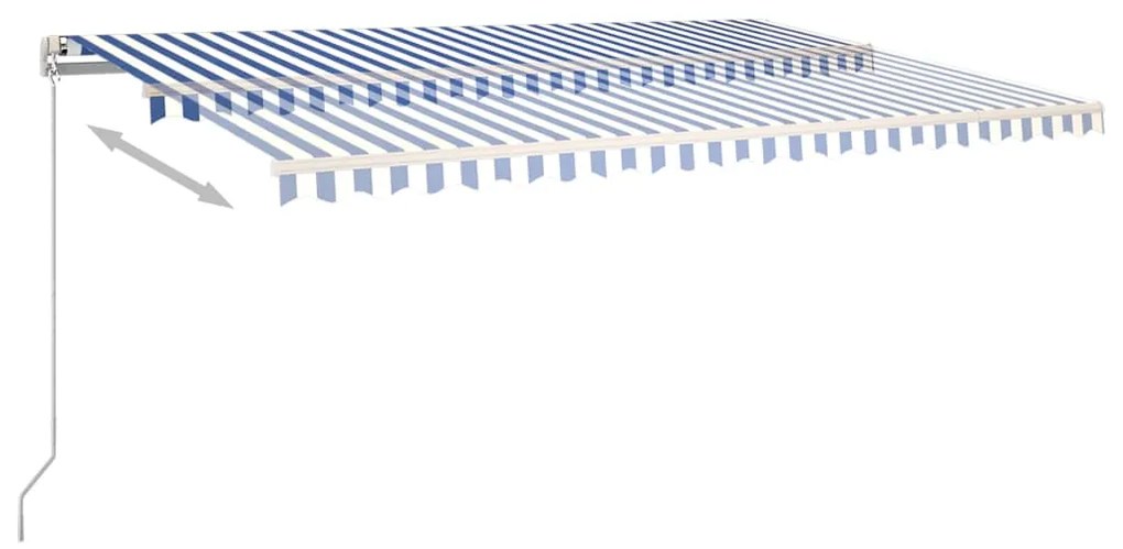 Toldo retrátil automático com postes 5x3 m azul e branco