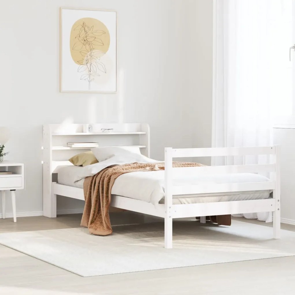 Estrutura de cama c/ cabeceira sem colchão 100x200 cm branco